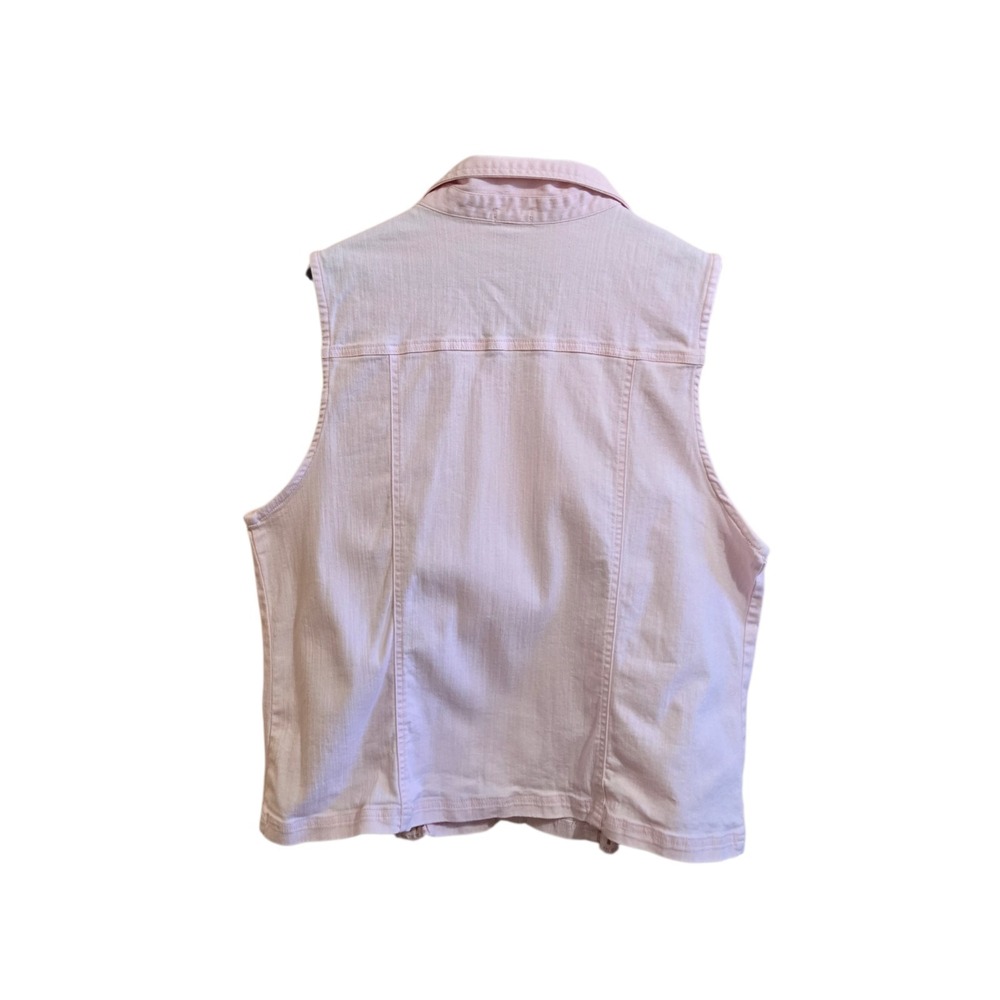 Vintage 2 Piece Denim Vest & Capri Pants Size XL Light Pink Lace Crochet - Picture 6 of 10
